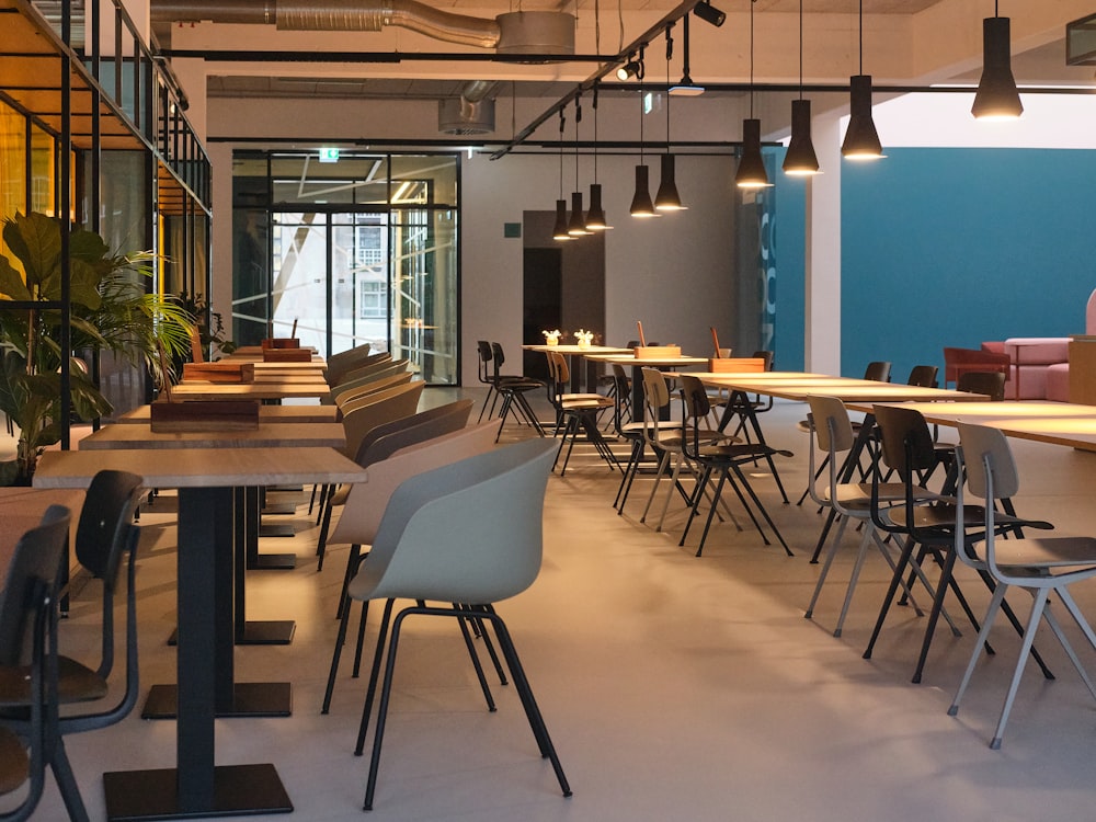 A clean, modern dining space set for a corporate lunch