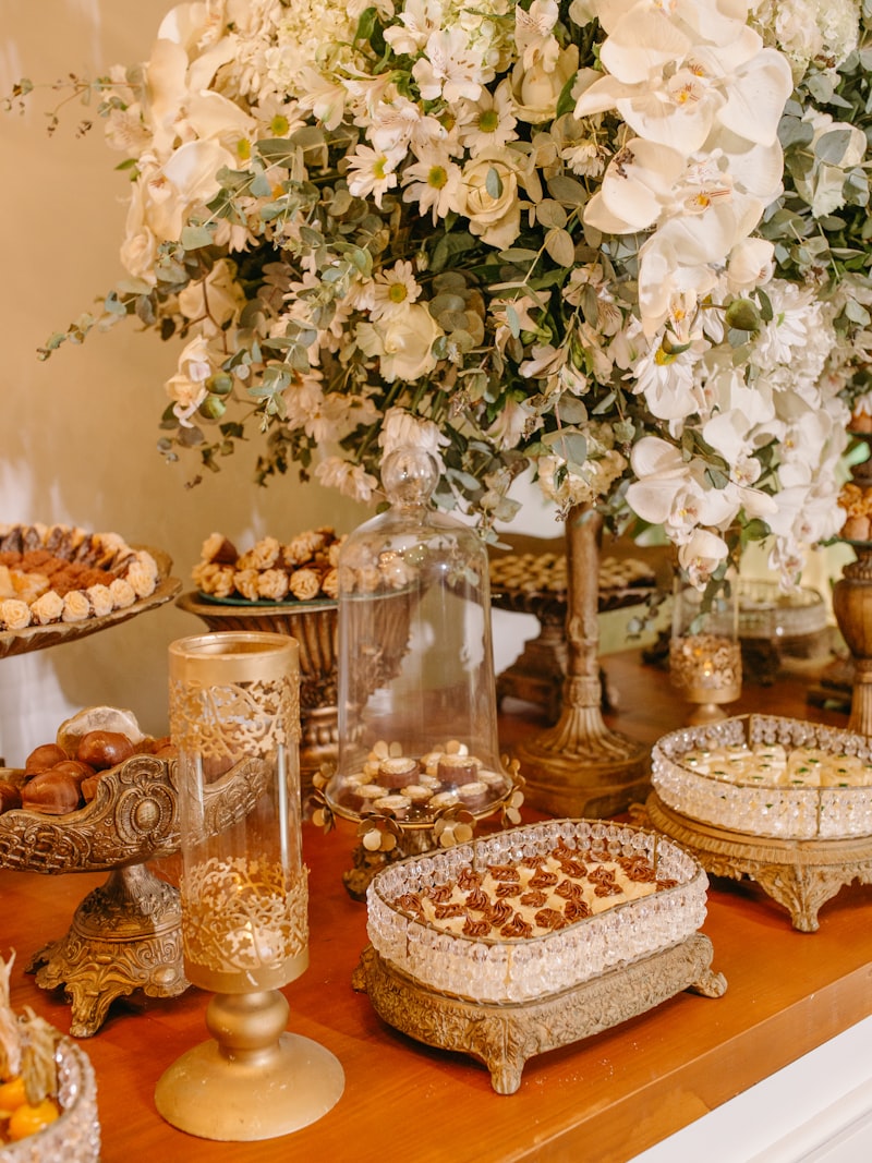 A dessert table styled with florals for a celebration