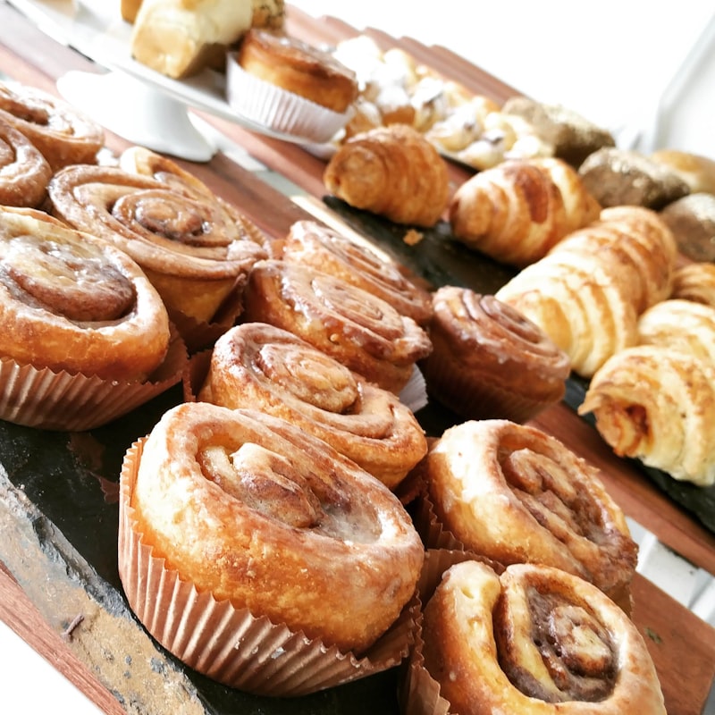 Fresh pastries arranged for a breakfast station